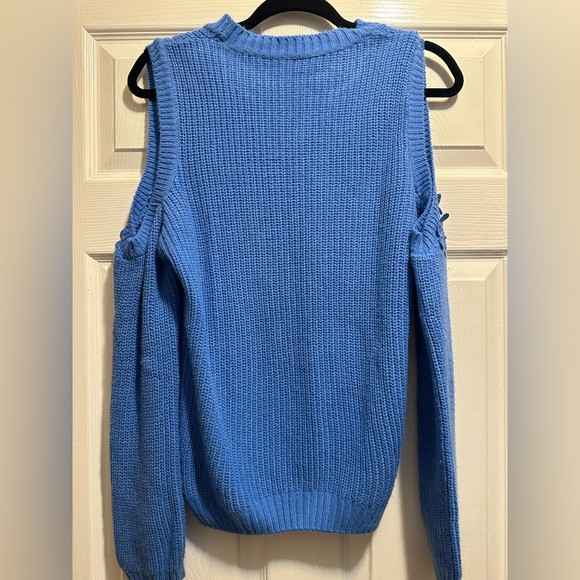 Open Shoulder Blue Sweater - Picture 3 of 5
